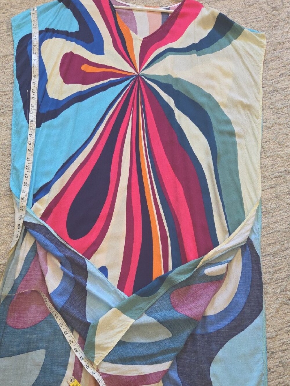 Vibrant Swirl Maxi Caftan in Pink, Blue, Cream - Picture 7 of 8
